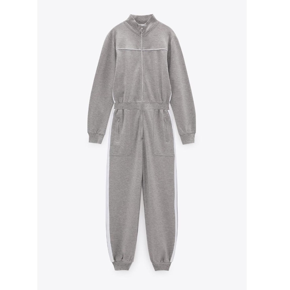 Zara Retro Sport Jumpsuit Size Large Cotton Grey